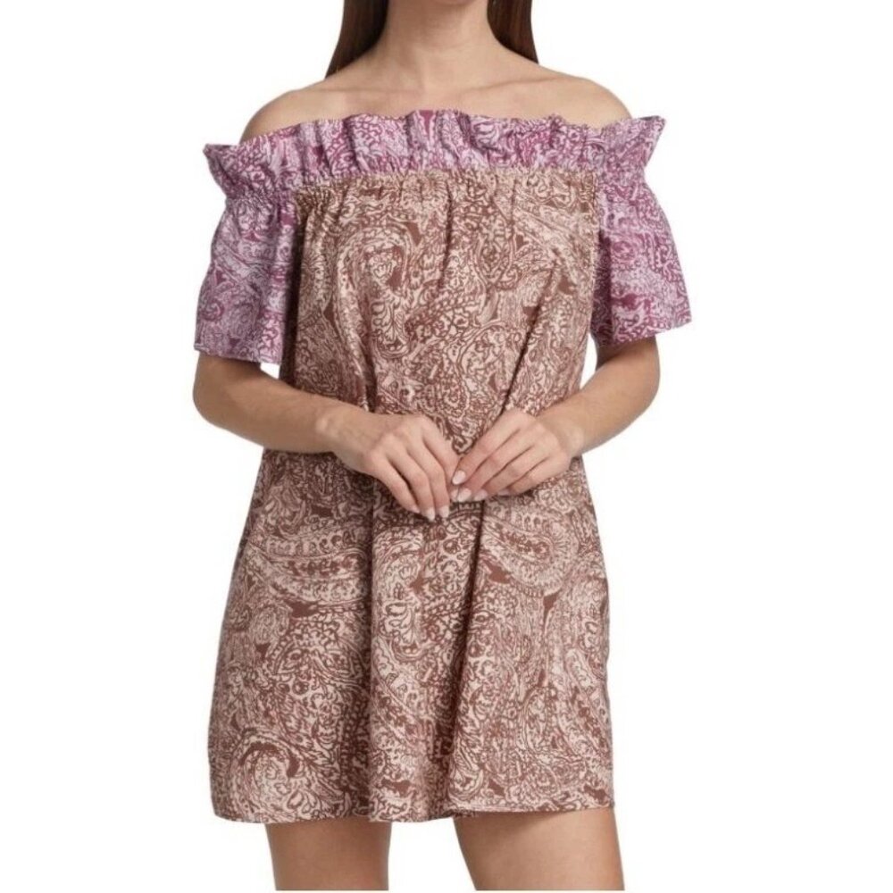 Free People NWT Sophie Printed Off The Shoulder Dress Light Combo XS Boho Paisle